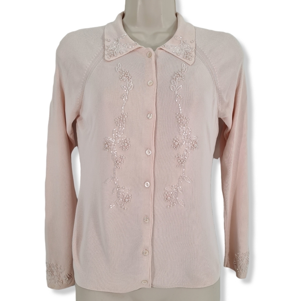 Oscar by Oscar de La Renta Vintage  Pastel Pink Embellished Cardigan